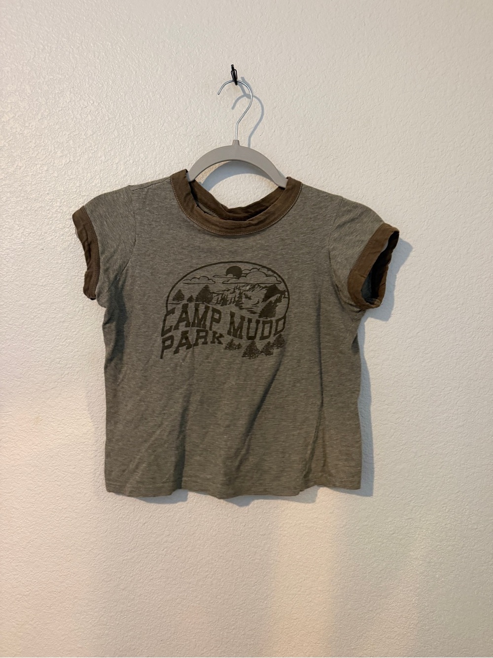 Mudd Olive Green Tee with Brown Trim and Camp Graphic